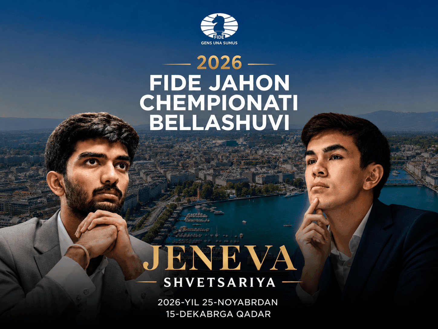 Javohir Sindorov jahon chempionligi uchun Gukesh bilan Jenevada to‘qnash keladi